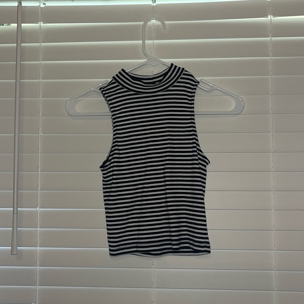navy/white striped turtle neck tank top
